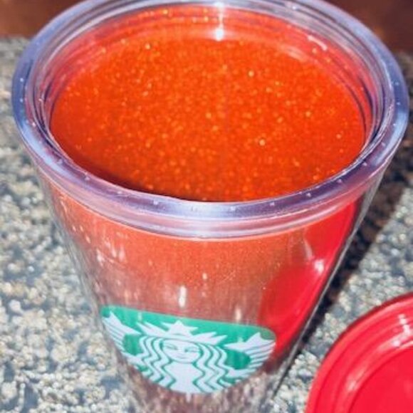 Starbucks 2016 Holiday 16oz Red Glitter Cup with Green and White Straw EUC!!! - Picture 6 of 8